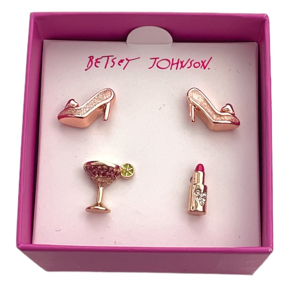 Betsey Johnson Mismatch Heels Lipstick and Margarita Earrings Gold Rose Gold - Picture 4 of 4